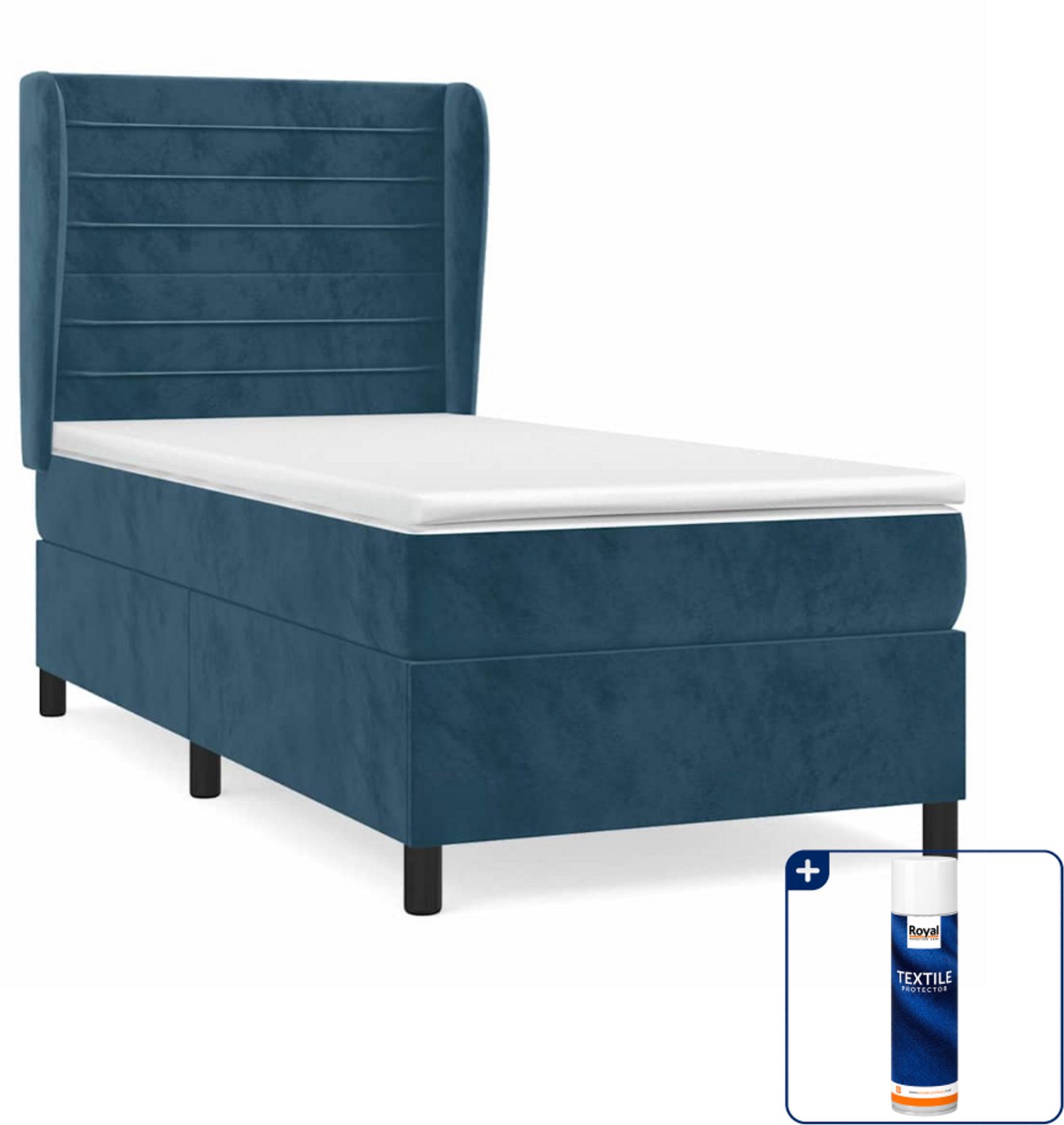 vidaXL boxspring met matras - 90 x 190 cm - fluweel - donkerblauw - Inclusief textielbeschermer 500 ml
