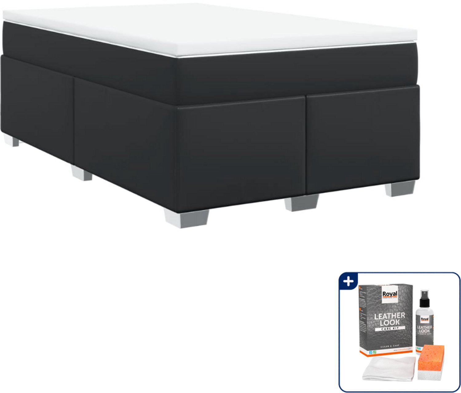 vidaXL boxspring met matras - 120 x 190 cm - kunstleer - zwart - Inclusief onderhoudsset voor kunstleer 150 ml