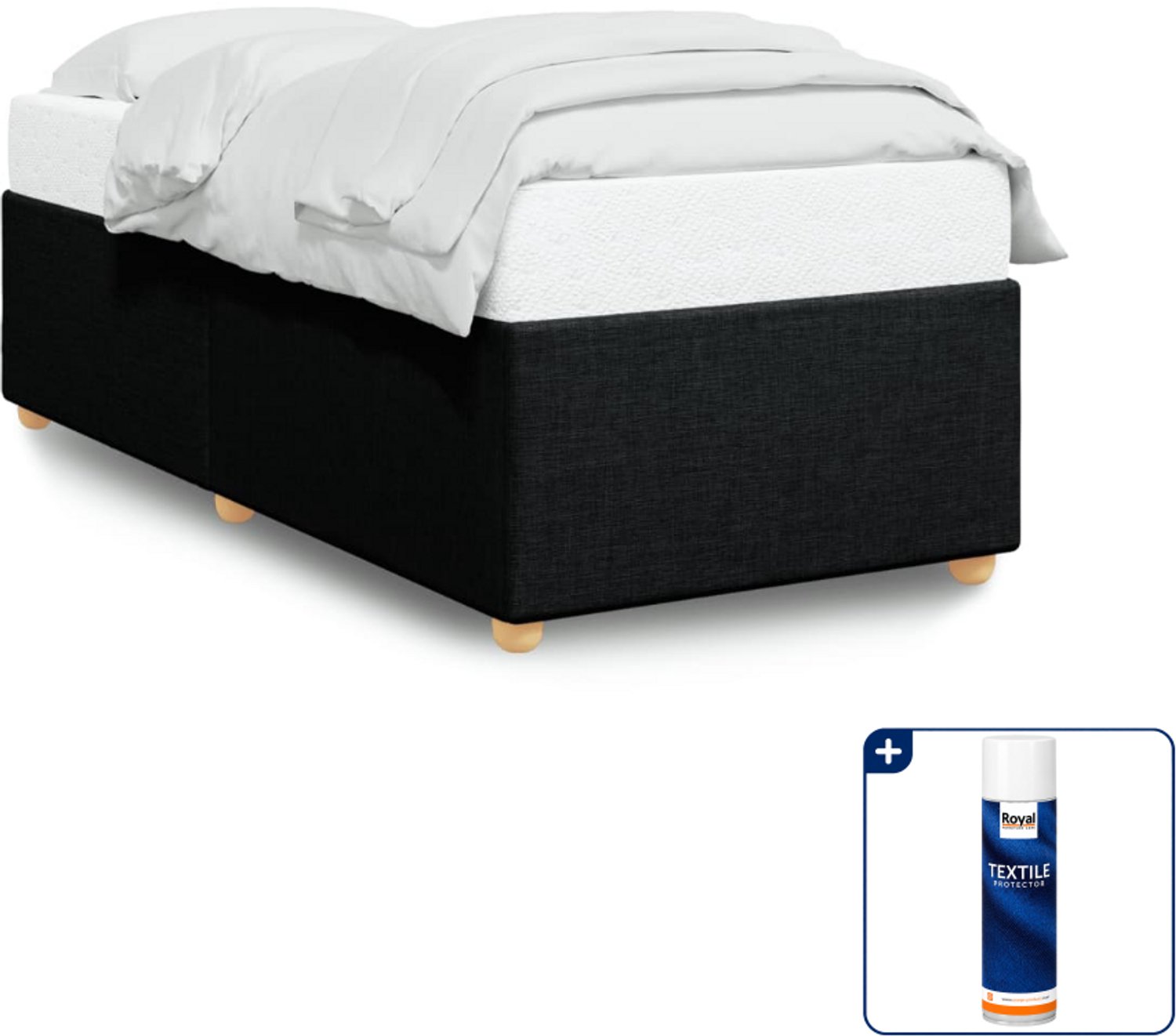 vidaXL bedframe - 90 x 200 cm - stof - zwart - Inclusief textielbeschermer 500 ml Crème