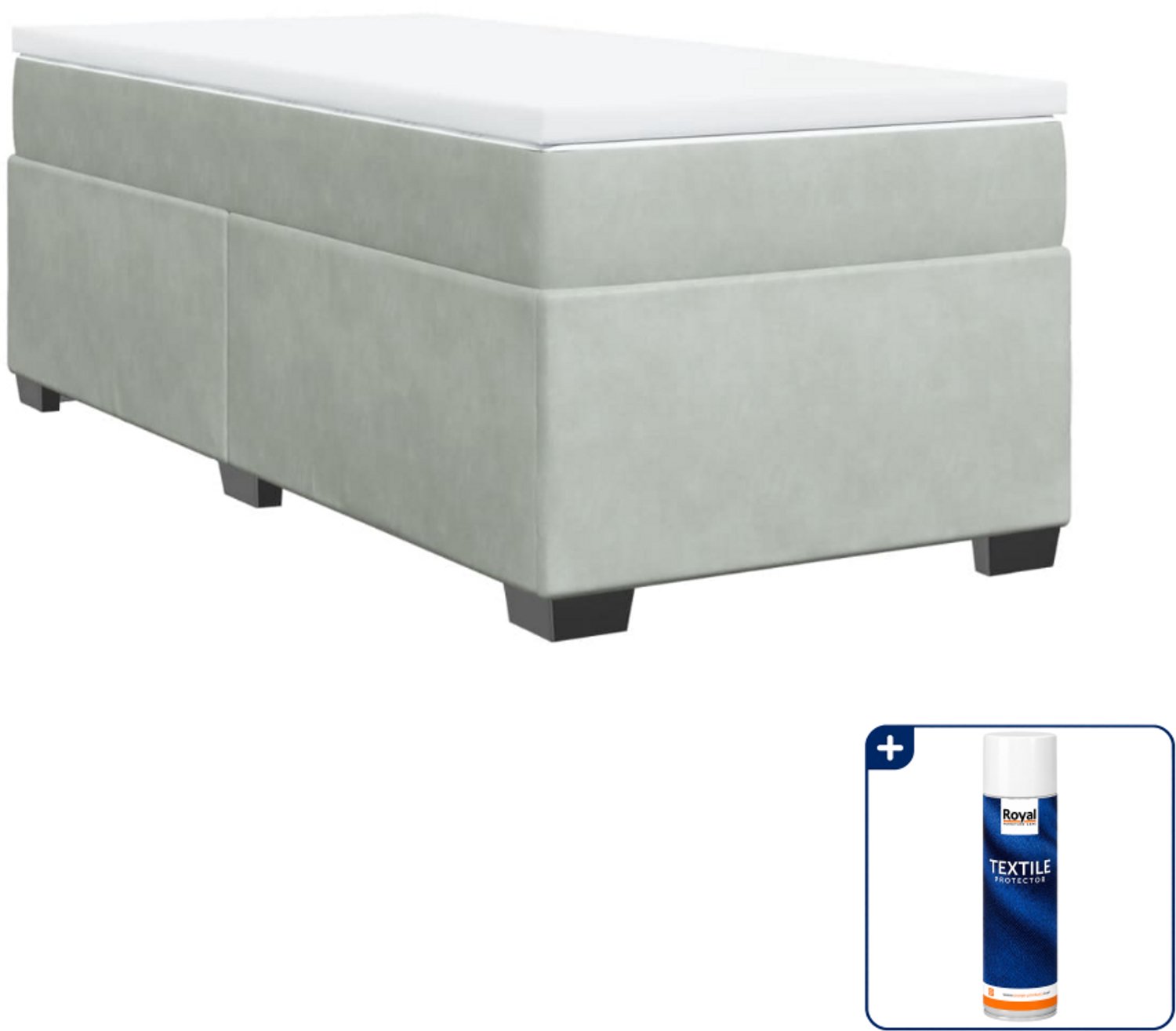vidaXL boxspring met matras - 100 x 200 cm - fluweel - lichtgrijs - Inclusief textielbeschermer 500 ml