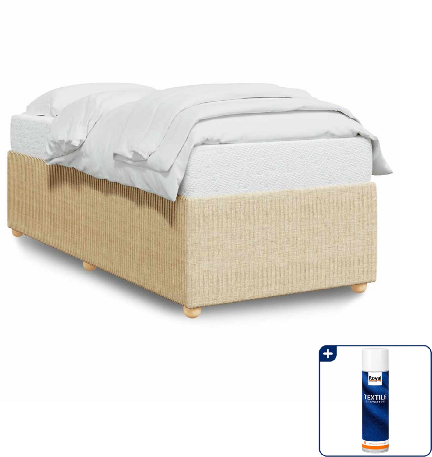 vidaXL Bedframe - 90 x 200 cm - stof - crème - Inclusief textielbeschermer 500 ml