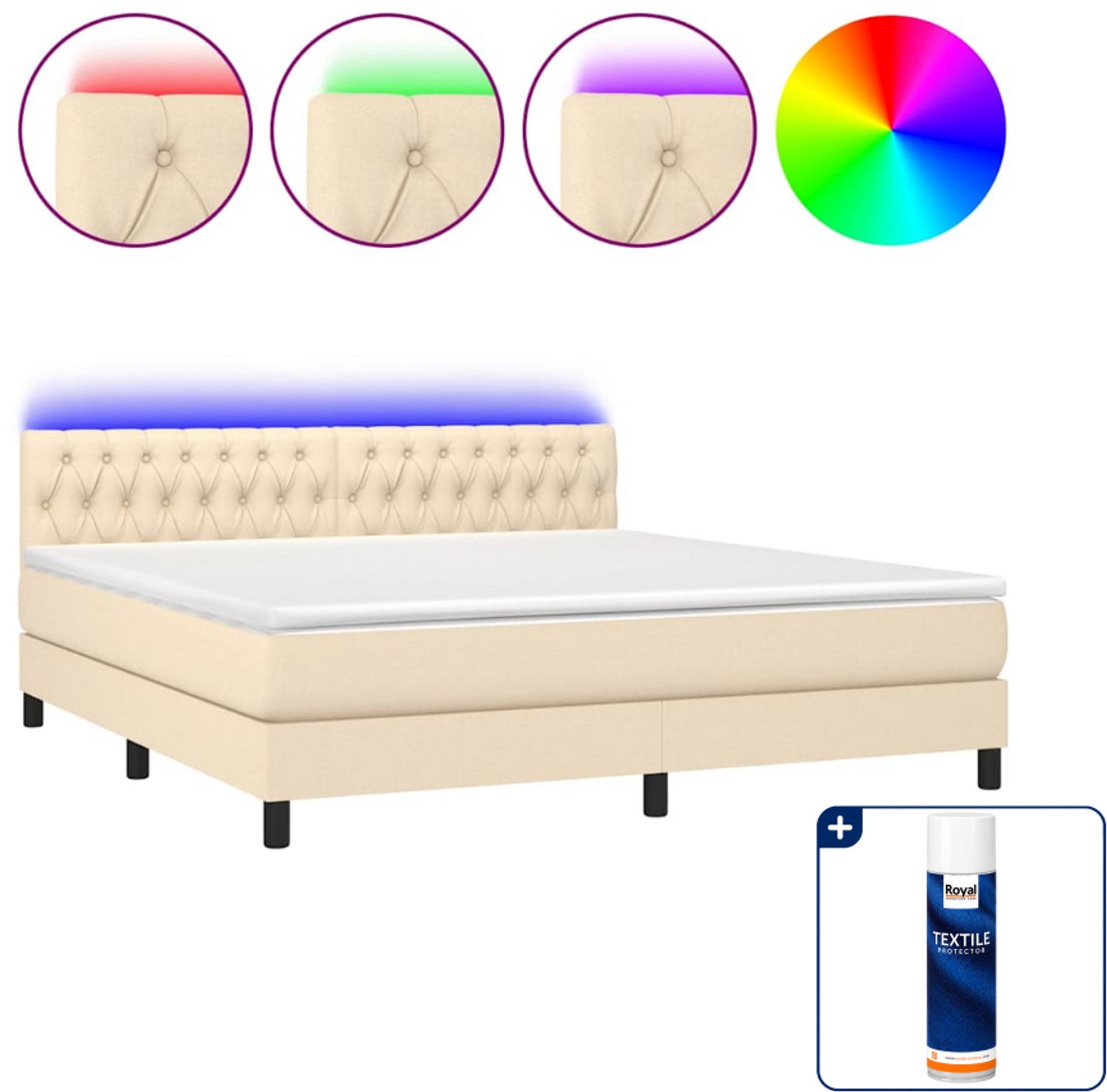 vidaXL Boxspring Kingsize - 180 x 200 cm - stof - crèmekleurig - Inclusief textielbeschermer 500 ml