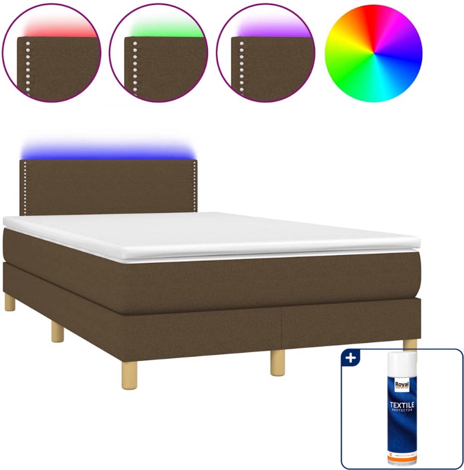vidaXL boxspring met matras en led - 120 x 200 cm - donkerbruin - Inclusief textielbeschermer 500 ml