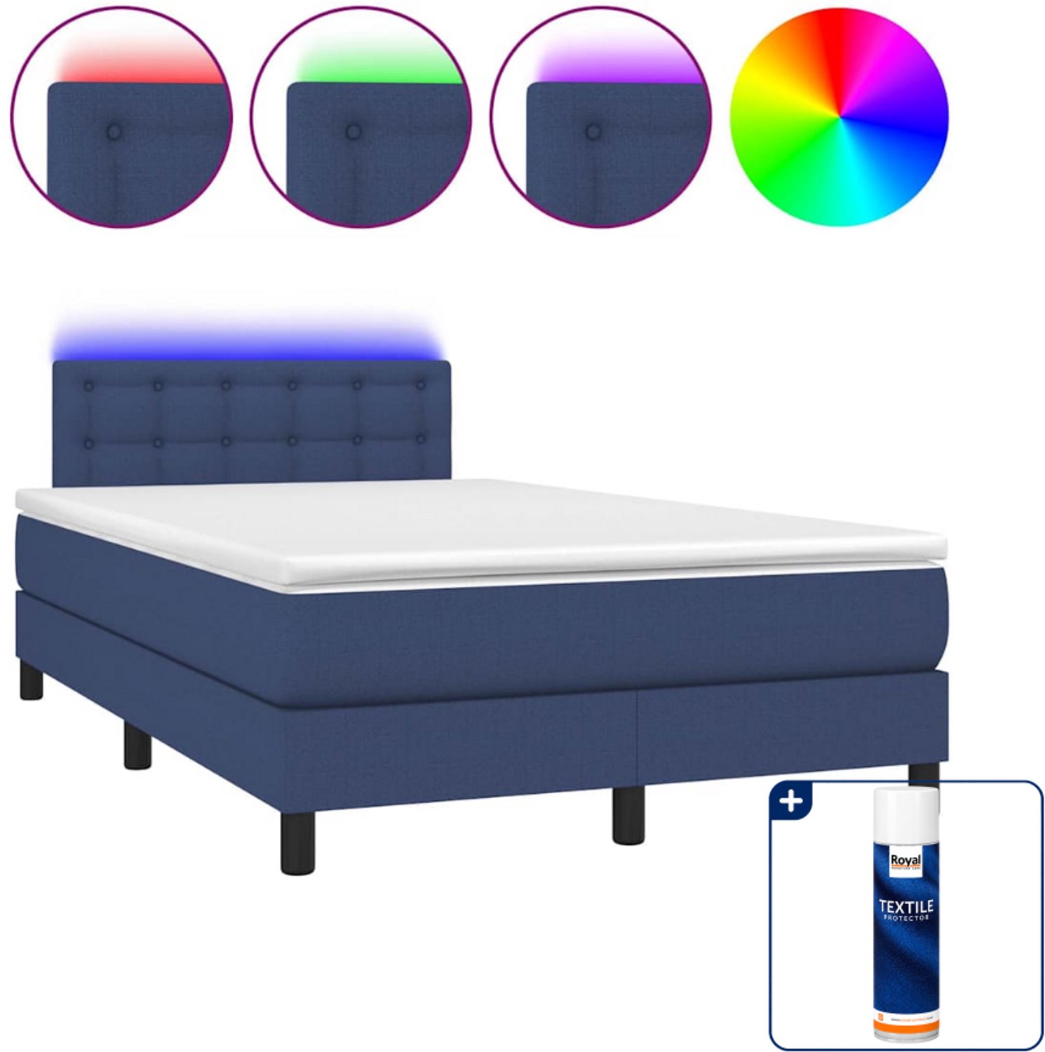 vidaXL boxspring met matras en led - 120 x 200 cm - blauw - Inclusief textielbeschermer 500 ml