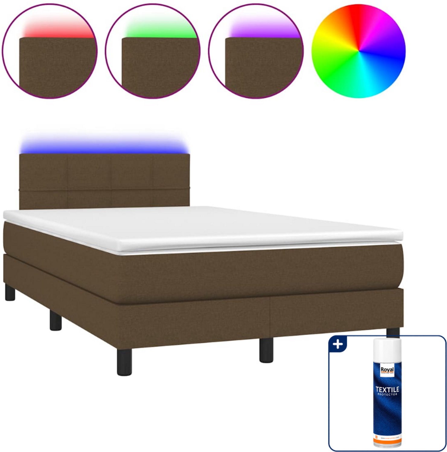 vidaXL boxspring met matras en led - 120 x 200 cm - donkerbruin - Inclusief textielbeschermer 500 ml