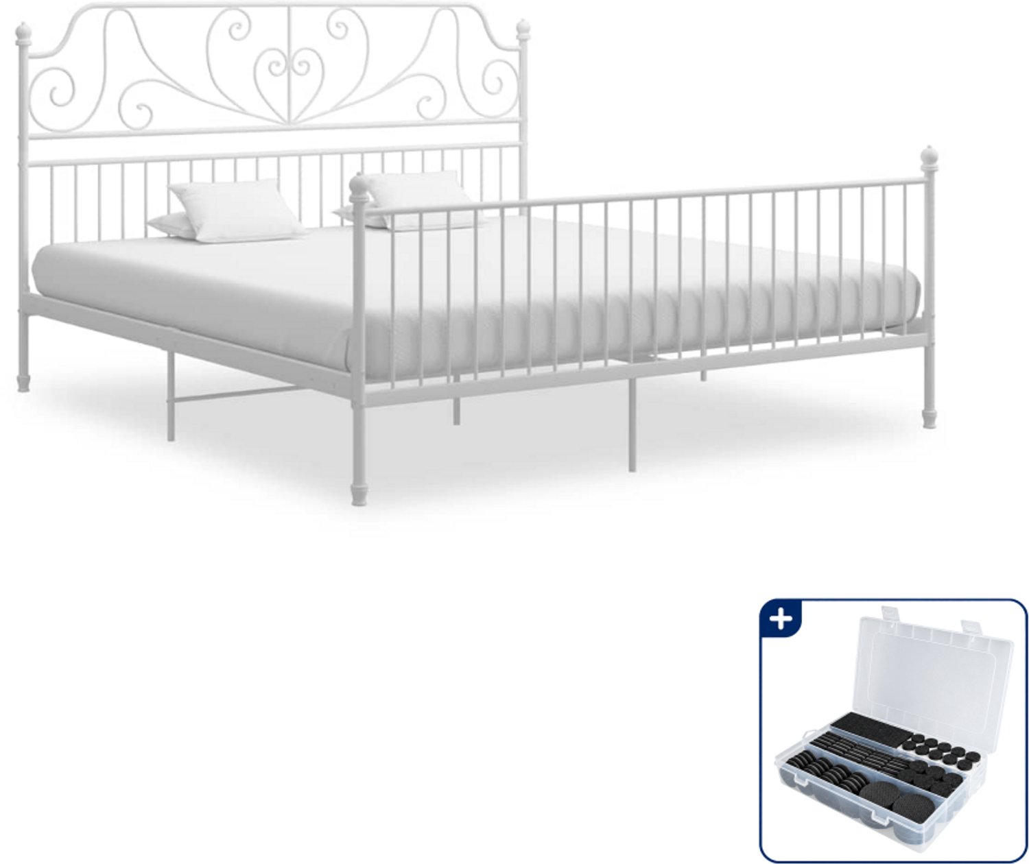 vidaXL Bedframe - 200 x 200 cm - metaal - wit - Inclusief antikrasvilt 177-delig