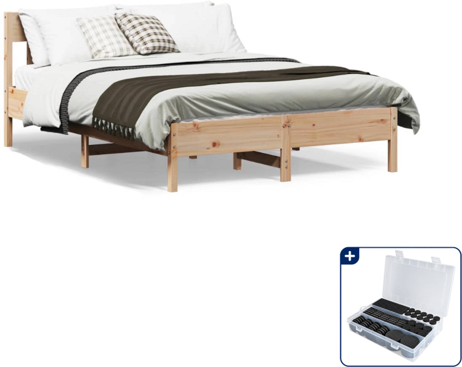 vidaXL bedframe - Queensize - 160 x 200 cm - massief grenenhout - Inclusief antikrasvilt 177-delig Bruin