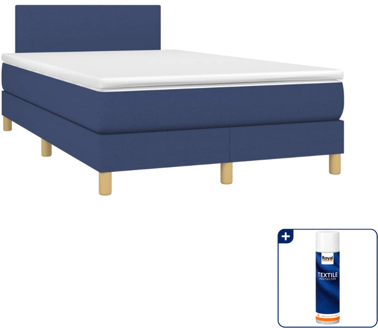 vidaXL boxspring met matras - 120 x 190 cm - blauw - Inclusief textielbeschermer 500 ml