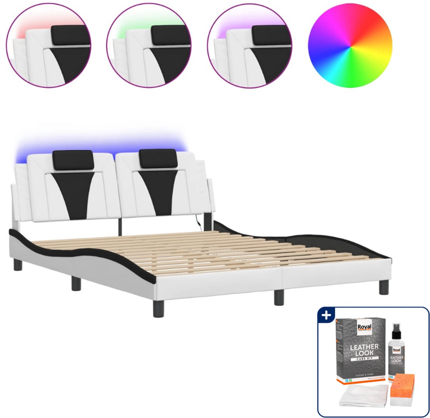 vidaXL Viana bedframe - queensize - 160 x 200 cm - wit en zwart - Inclusief onderhoudsset voor kunstleer 150 ml