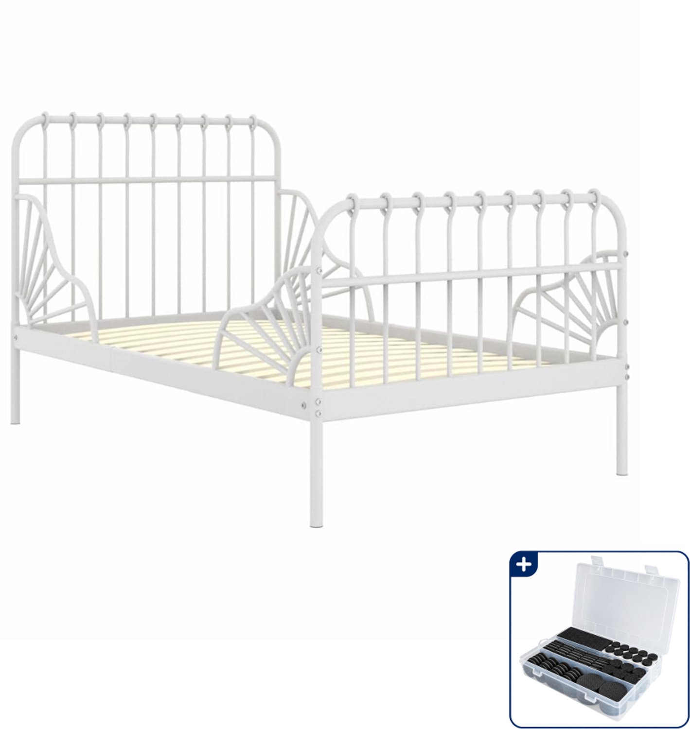 vidaXL bedframe verlengbaar - 80 x 130/200 cm - metaal - wit - Inclusief antikrasvilt 177-delig