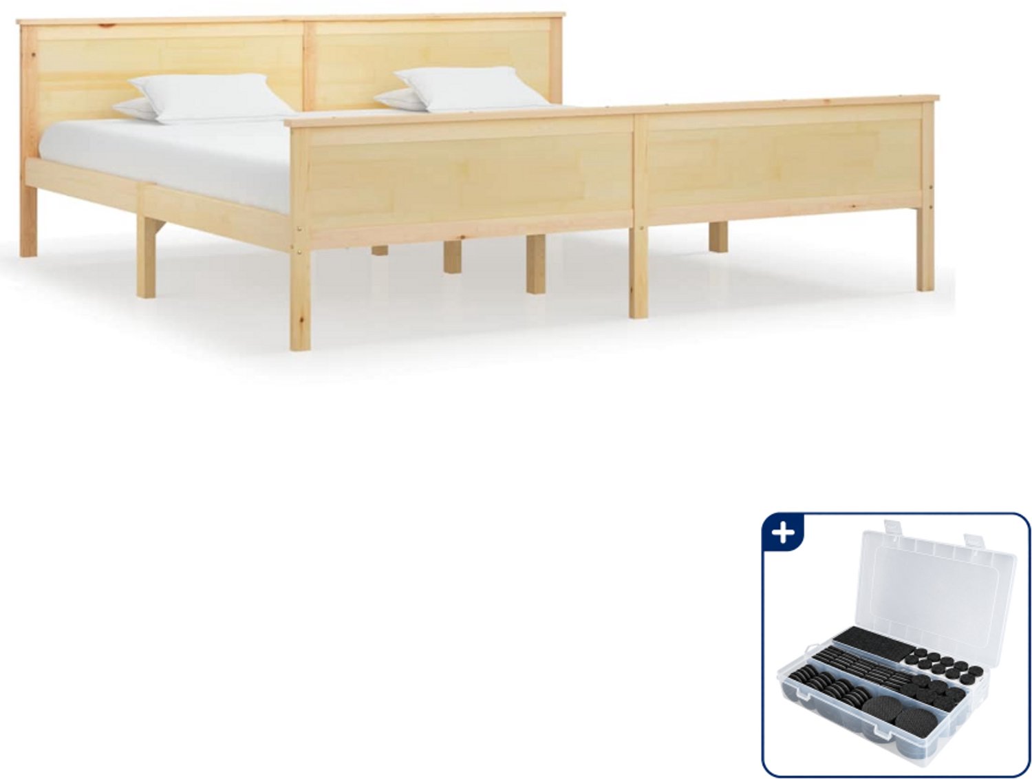 vidaXL bedframe - 200 x 200 cm - massief grenenhout - Inclusief antikrasvilt 177-delig Bruin
