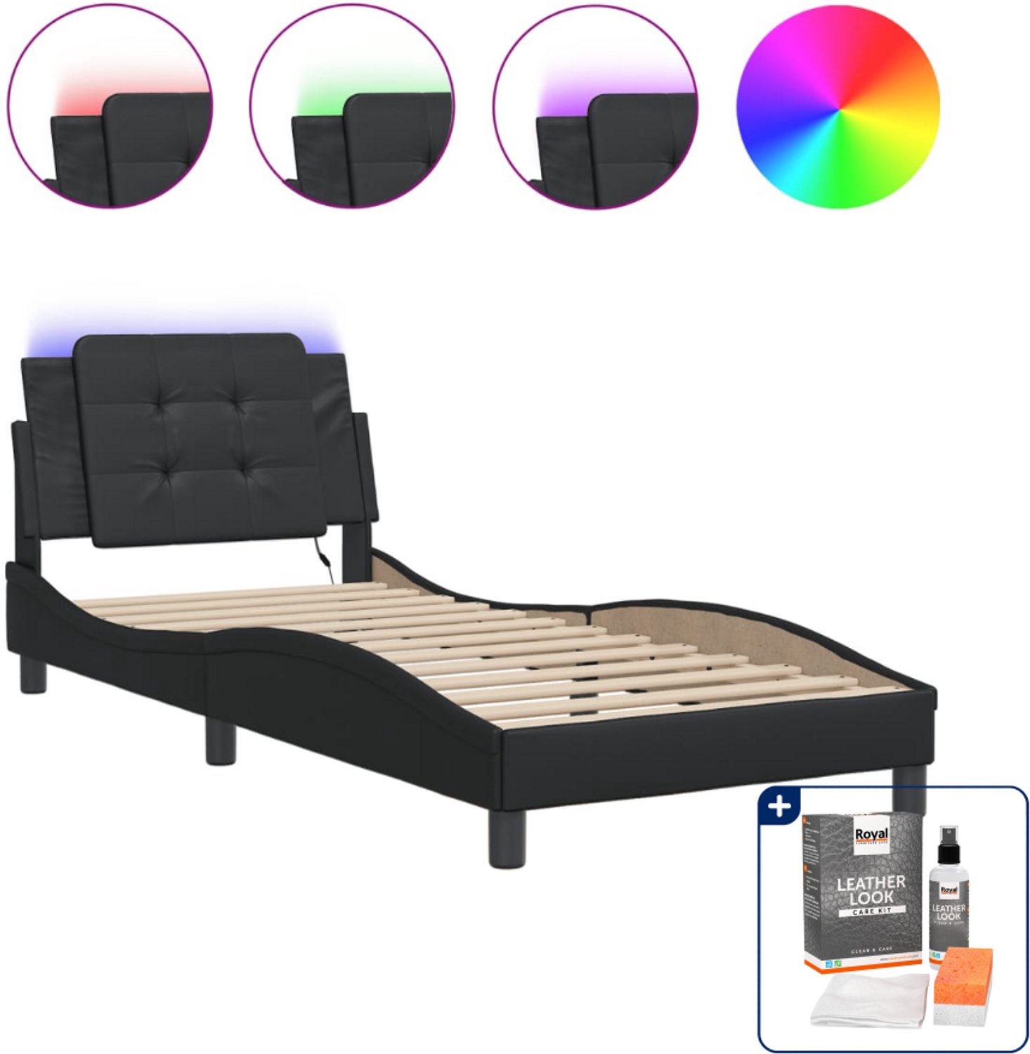 vidaXL Zadar bedframe - 90 x 190 cm - kunstleer - zwart - Inclusief onderhoudsset voor kunstleer 150 ml