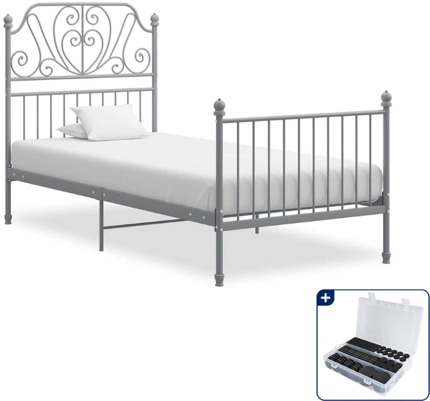 vidaXL Bedframe - 90 x 200 cm - metaal - grijs - Inclusief antikrasvilt 177-delig