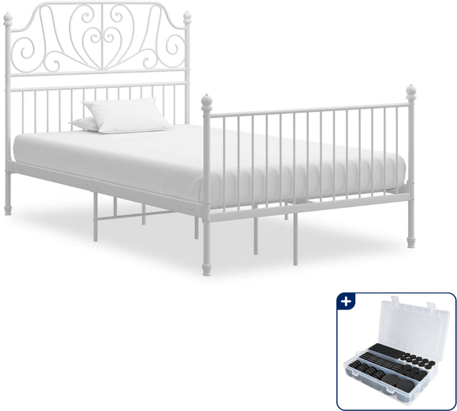vidaXL bedframe - 120 x 200 cm - metaal - wit - Inclusief antikrasvilt 177-delig