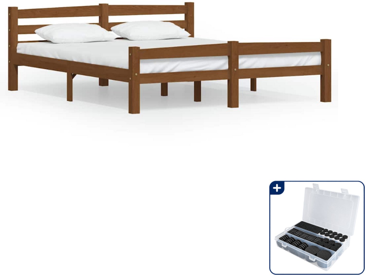 vidaXL Bedframe Queensize - 160 x 200 cm - honingbruin - Inclusief antikrasvilt 177-delig