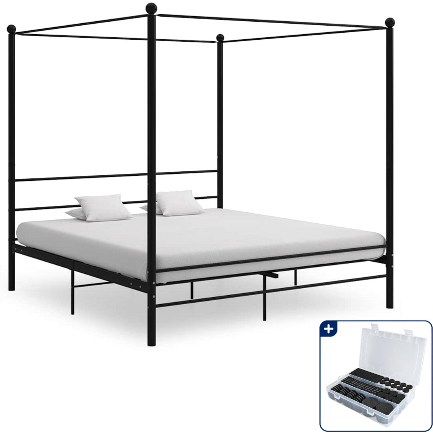 vidaXL Kingsize hemelbedframe - 180 x 200 cm - metaal - zwart - Inclusief antikrasvilt 177-delig