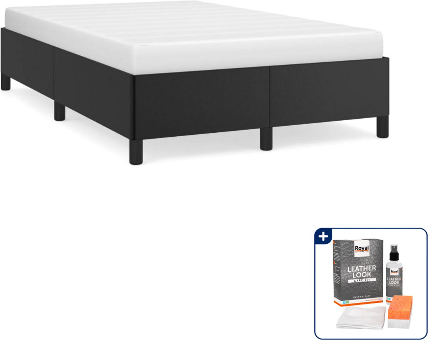 vidaXL bedframe - 120 x 190 cm - kunstleer - zwart - Inclusief onderhoudsset voor kunstleer 150 ml