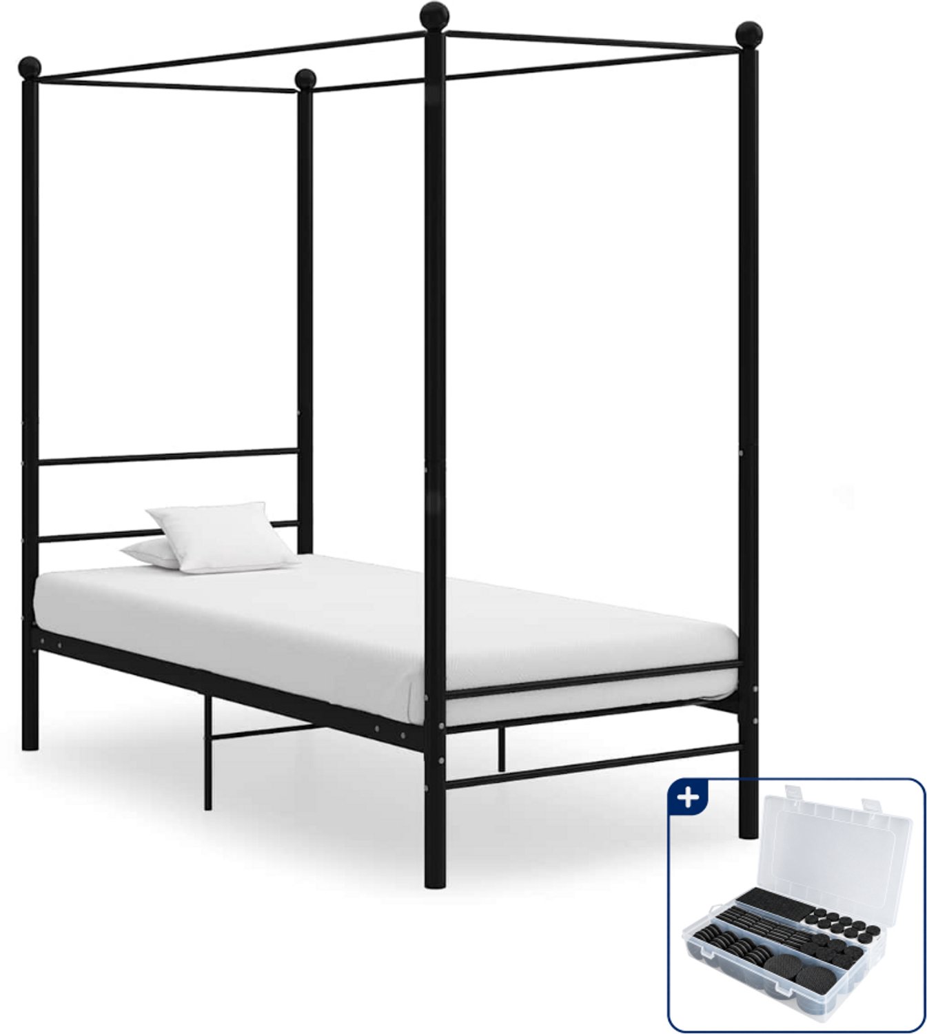 vidaXL hemelbedframe - 90 x 200 cm - metaal - zwart - Inclusief antikrasvilt 177-delig