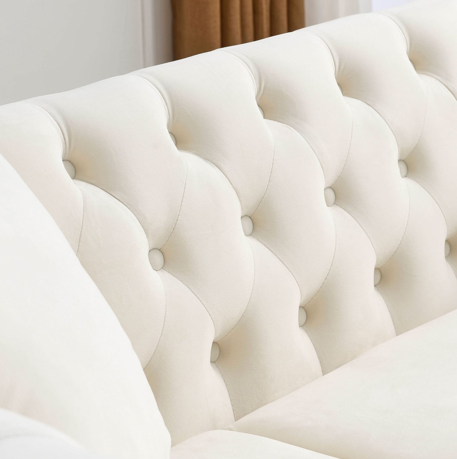 MODENUIT Chesterfield Bank 203 x 73,6 x 76 cm - 2-Zits Met Knoopstiksel - Woonkamer - Fluweel - Beige