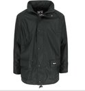 Zwarte Herock Triton regenjas met rits, drukknopen en twee voorzakken met logo.