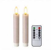 Foryouliving - LED kaarsen met flikkerende vlam 2x - Taupe - Afstandsbediening - Dinerkaars rustiek wax 15.5 cm - LED kaars batterij - Timer