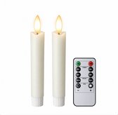 Foryouliving - LED kaarsen met flikkerende vlam 2x - Ivoor - Ivory - Afstandsbediening - Dinerkaars rustiek wax 15.5 cm - LED kaars batterij - Timer