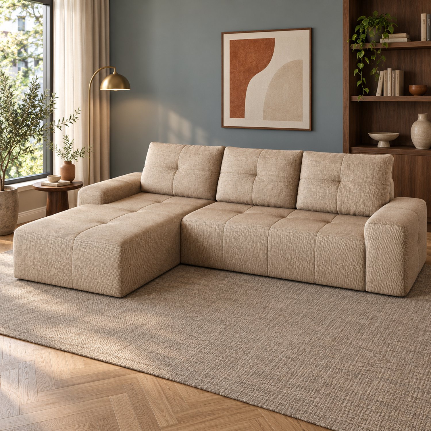 REDOM Hoekbank 262 x 172 cm - L-vormig, 3-zits en stof - Khaki