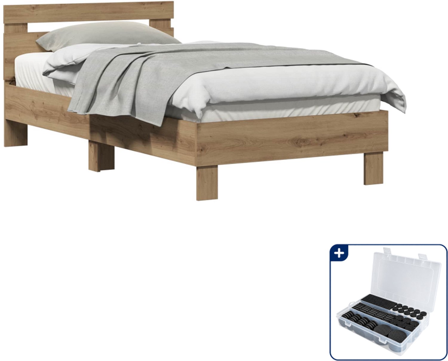 vidaXL bedframe - 107 x 203 cm - bewerkt hout - artisan eiken - Inclusief antikrasvilt 177-delig Bruin