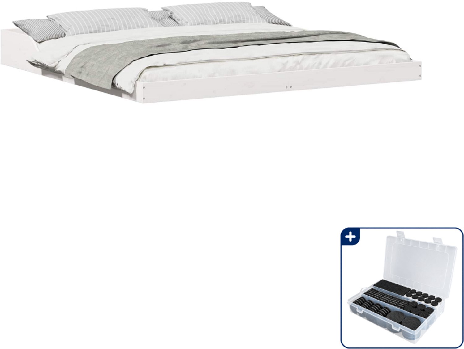 vidaXL Bedframe - Kingsize - 180 x 210 cm - Wit - Inclusief antikrasvilt 177-delig