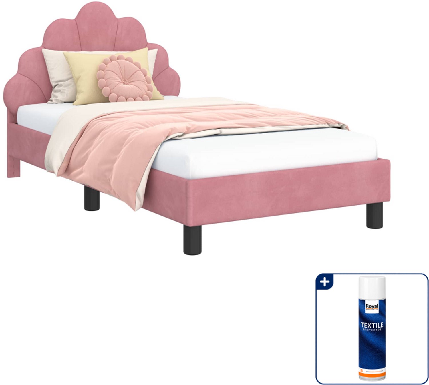 vidaXL kinderbedframe - 80 x 160 cm - fluweel - roze - Inclusief textielbeschermer 500 ml
