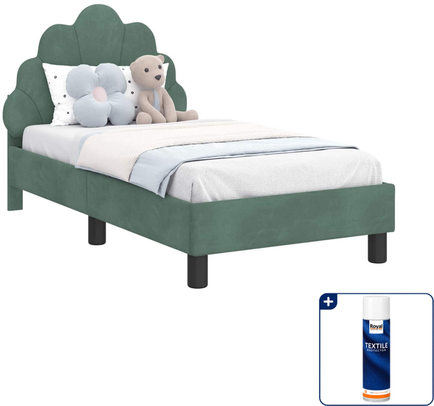 vidaXL peuterbedframe met hoofdbord - 70 x 140 cm - fluweel - zeegroen - Inclusief textielbeschermer 500 ml