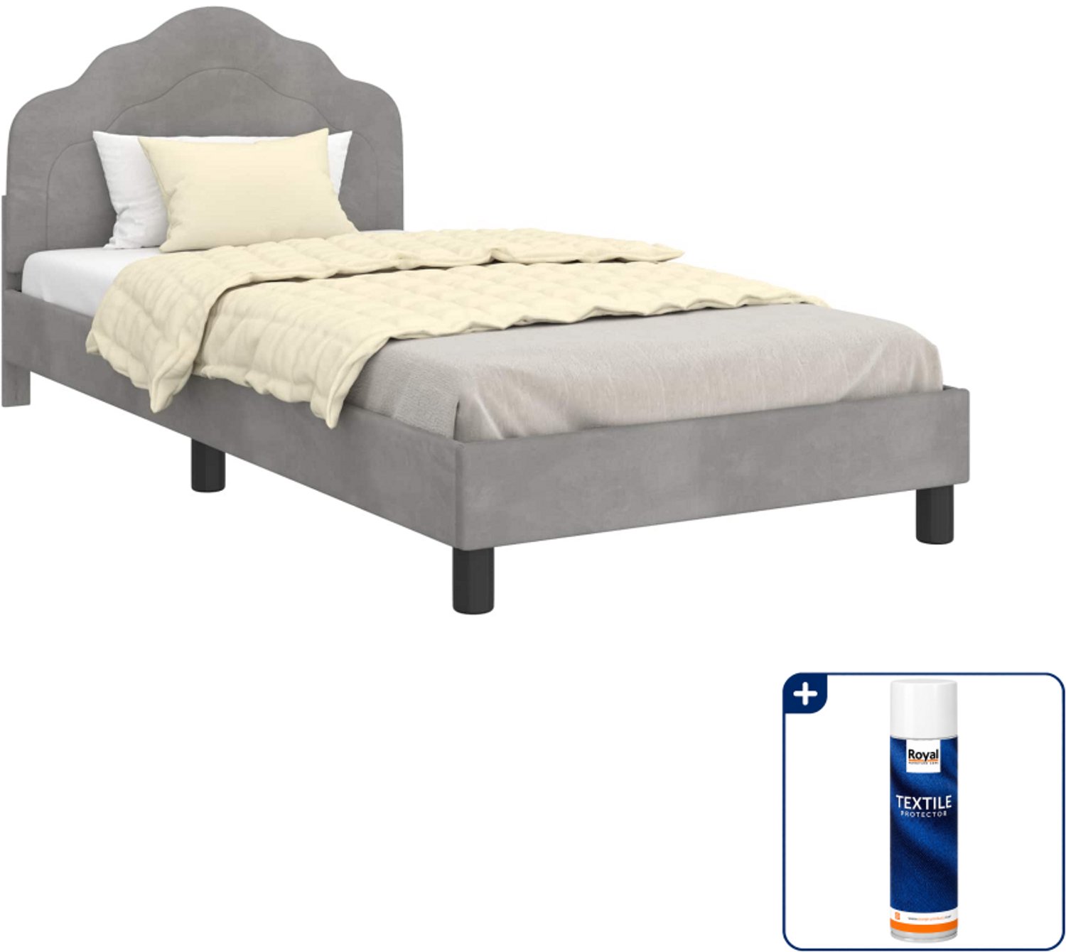 vidaXL kinderbedframe - 80 x 200 cm - bewerkt hout - lichtgrijs - Inclusief textielbeschermer 500 ml