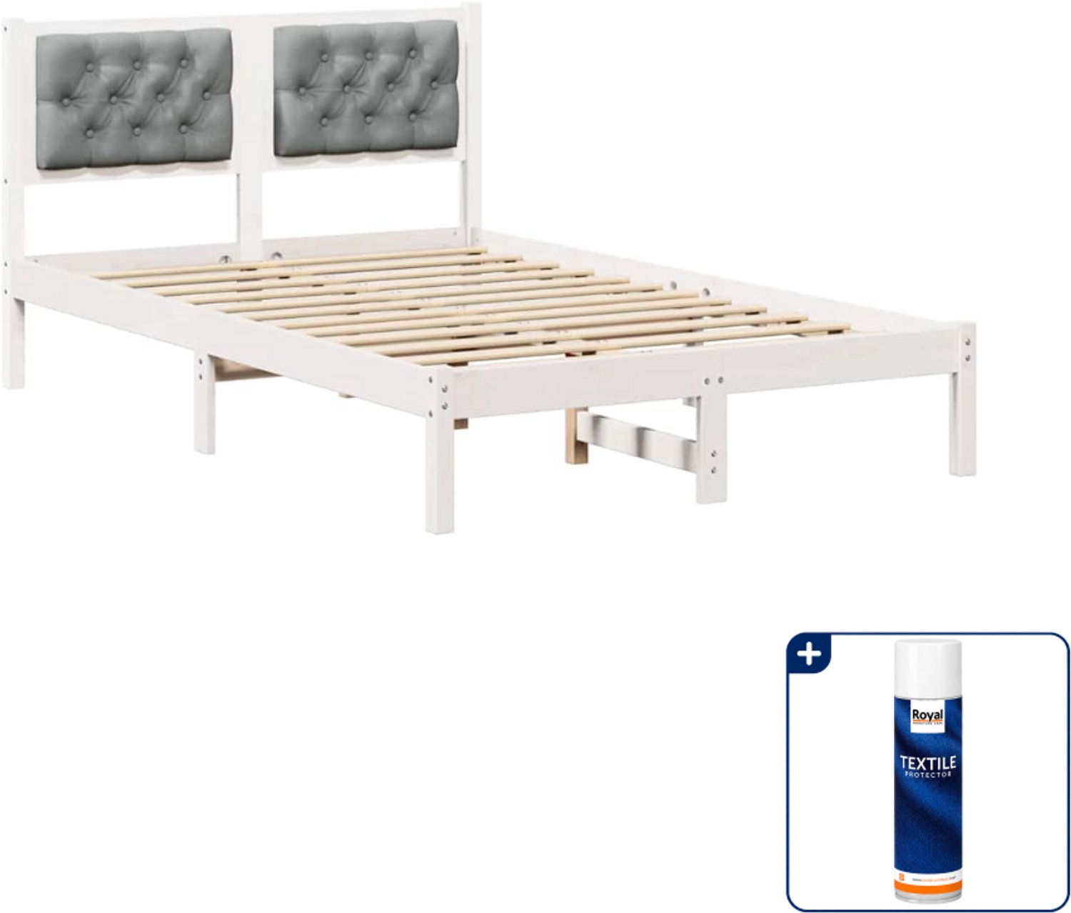 vidaXL bedframe - 120 x 200 cm - massief grenenhout - lichtgrijs - Inclusief textielbeschermer 500 ml Wit