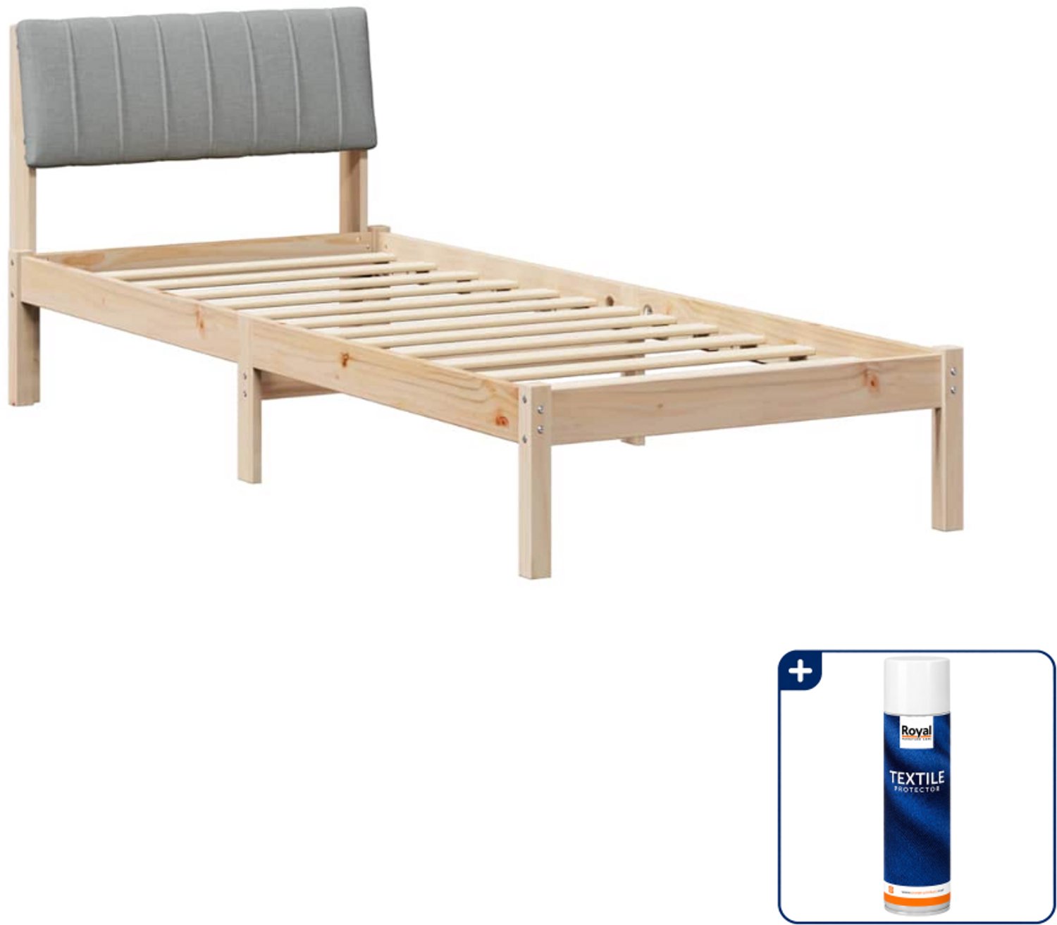 vidaXL Bedframe - 75 x 190 cm - massief grenenhout - bruin/lichtgrijs - Inclusief textielbeschermer 500 ml