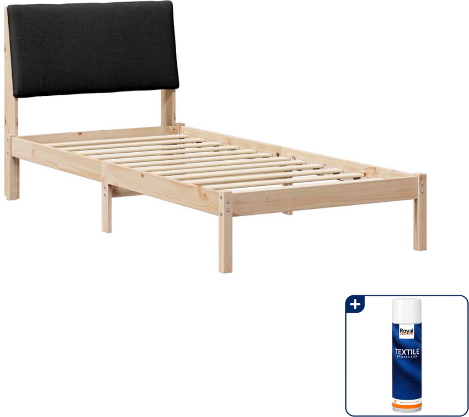 vidaXL bedframe - 100 x 200 cm - massief grenenhout - bruin en zwart - Inclusief textielbeschermer 500 ml