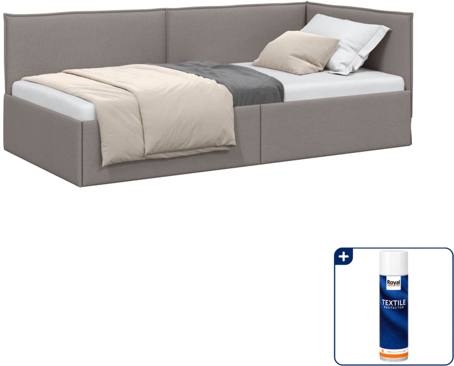 vidaXL hoekbedframe - 90 x 190 cm - stof - taupe - Inclusief textielbeschermer 500 ml