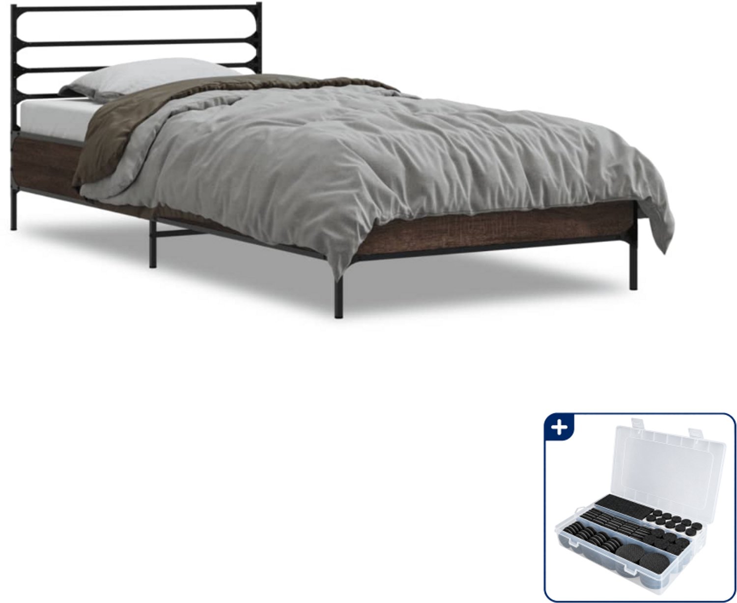 vidaXL Bedframe - 90 x 200 cm - bruineiken - Inclusief antikrasvilt 177-delig