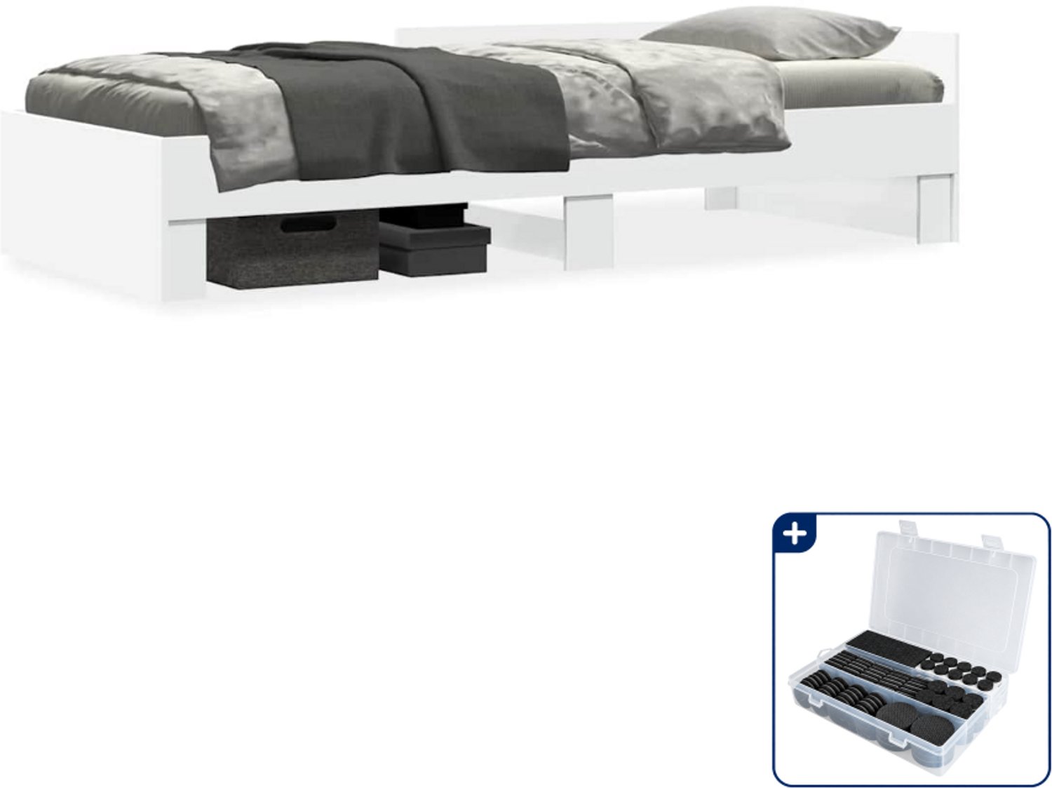 vidaXL bedframe - 90 x 190 cm - bewerkt hout - wit - Inclusief antikrasvilt 177-delig