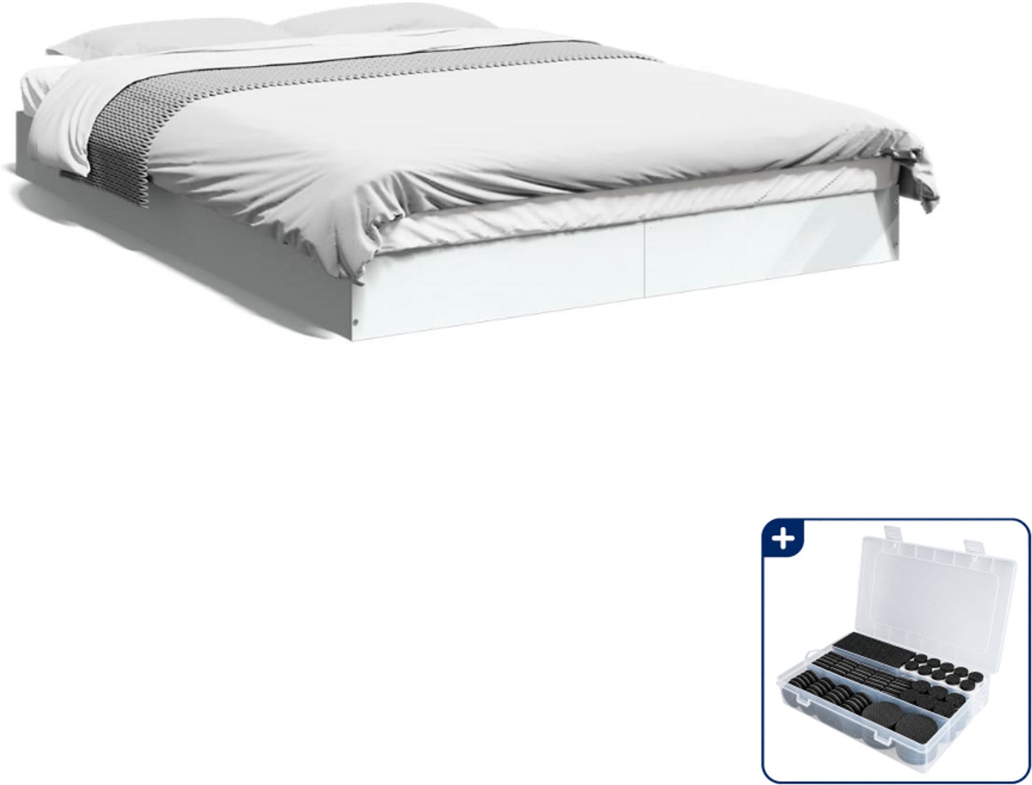 vidaXL bedframe - 135 x 190 cm - bewerkt hout - wit - Inclusief antikrasvilt 177-delig