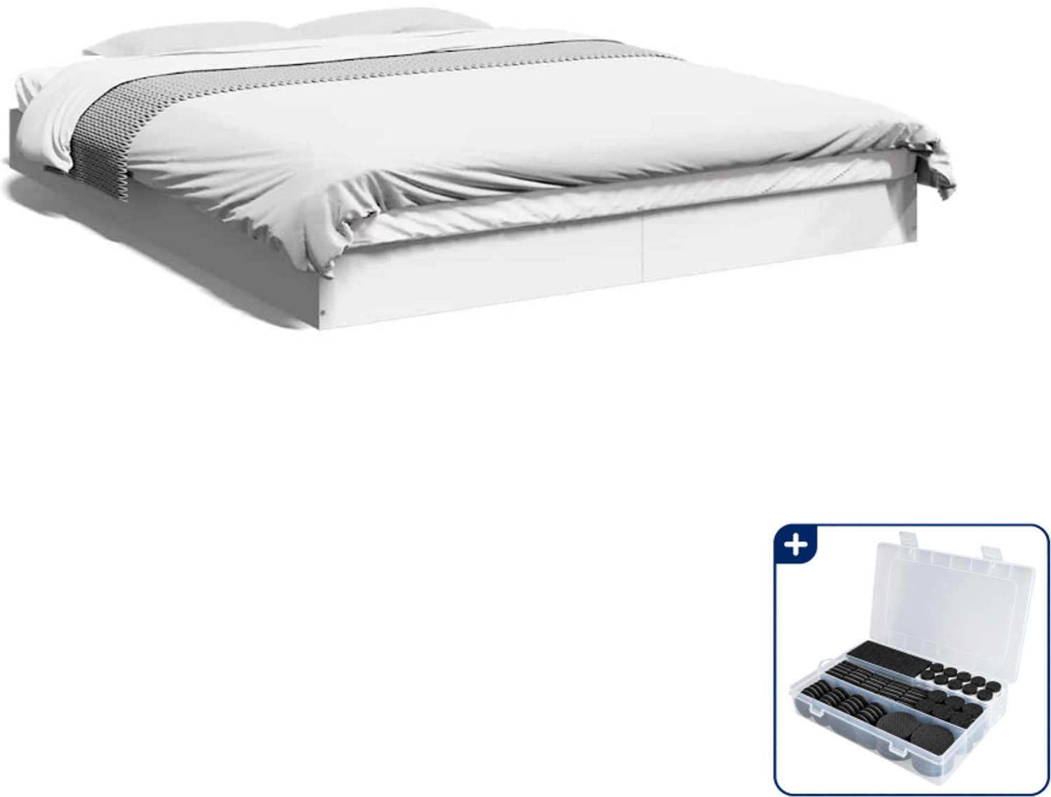 vidaXL bedframe - 150 x 200 cm - bewerkt hout - wit - Inclusief antikrasvilt 177-delig