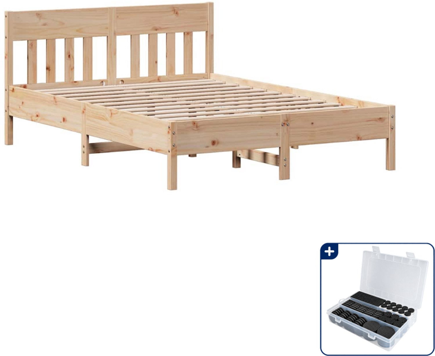 vidaXL bedframe - 150 x 200 cm - massief grenenhout - Inclusief antikrasvilt 177-delig Bruin