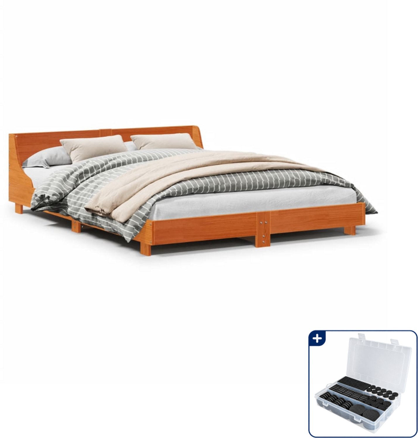 vidaXL bedframe - Small double - 140 x 200 cm - massief grenenhout - wasbruin - Inclusief antikrasvilt 177-delig