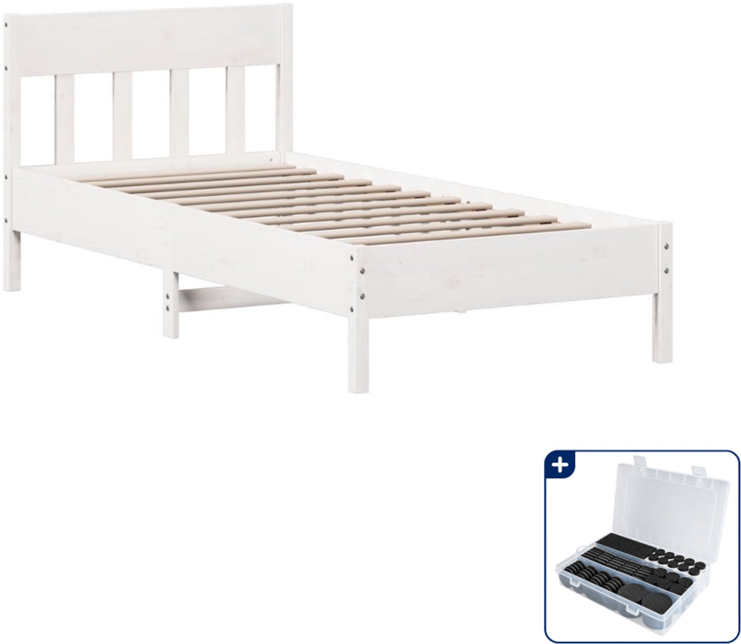 vidaXL bedframe - 90 x 200 cm - massief grenenhout - wit - Inclusief antikrasvilt 177-delig