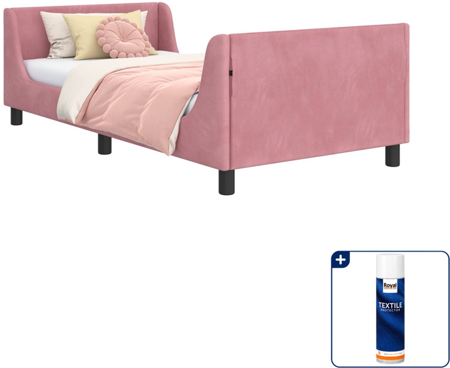 vidaXL kinderbedframe - 90 x 200 cm - fluweel - roze - Inclusief textielbeschermer 500 ml