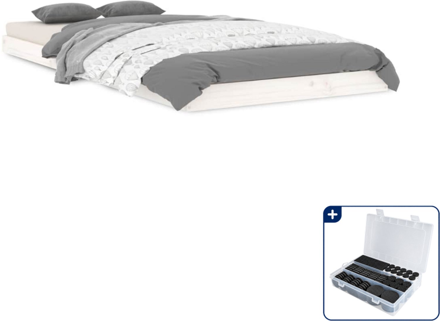vidaXL bedframe - 90 x 200 cm - massief grenenhout - wit - Inclusief antikrasvilt 177-delig
