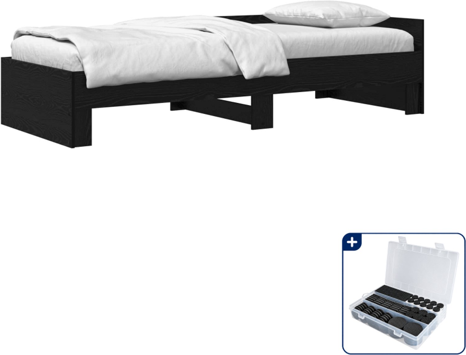 vidaXL bedframe met hoofdeinde - 80 x 200 cm - bewerkt hout - zwart - Inclusief antikrasvilt 177-delig