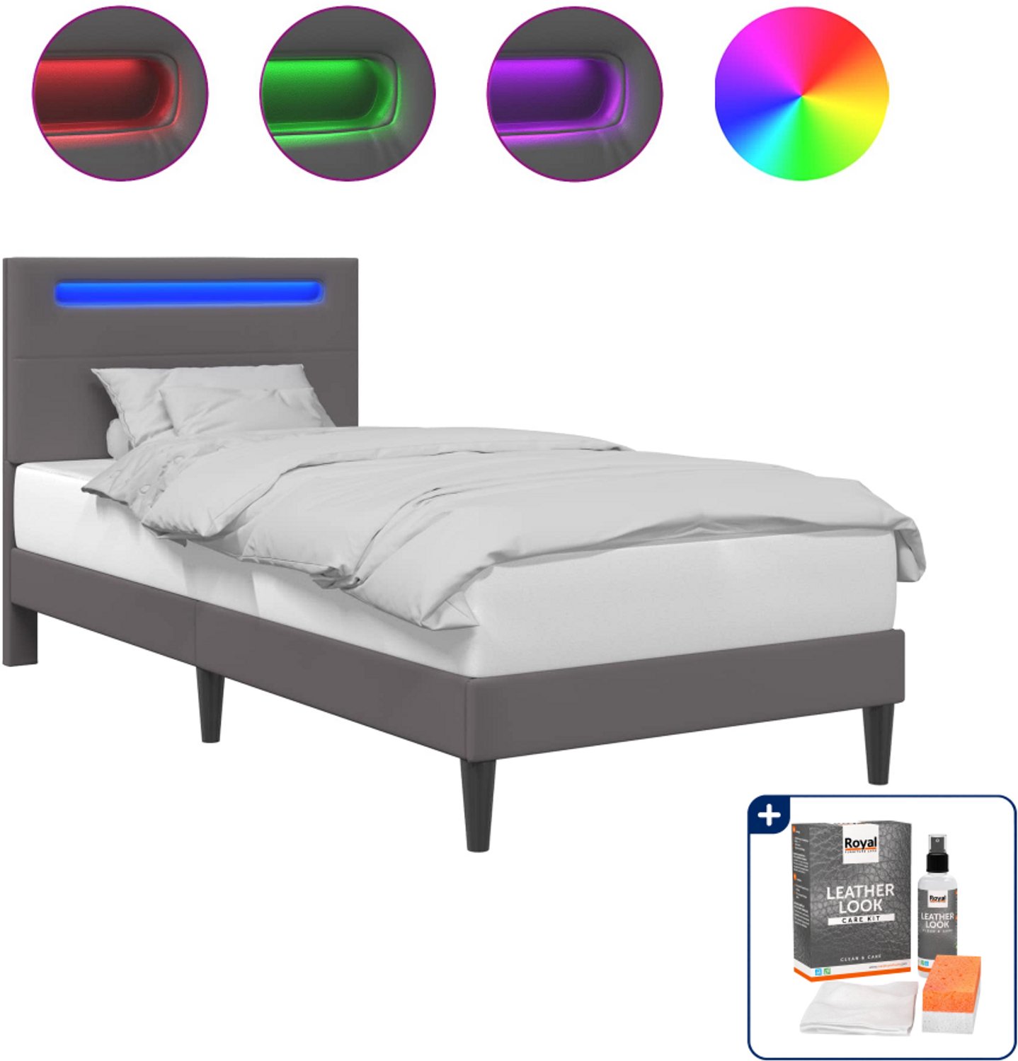 vidaXL bedframe - 80 x 200 cm - kunstleer - grijs - Inclusief onderhoudsset voor kunstleer 150 ml