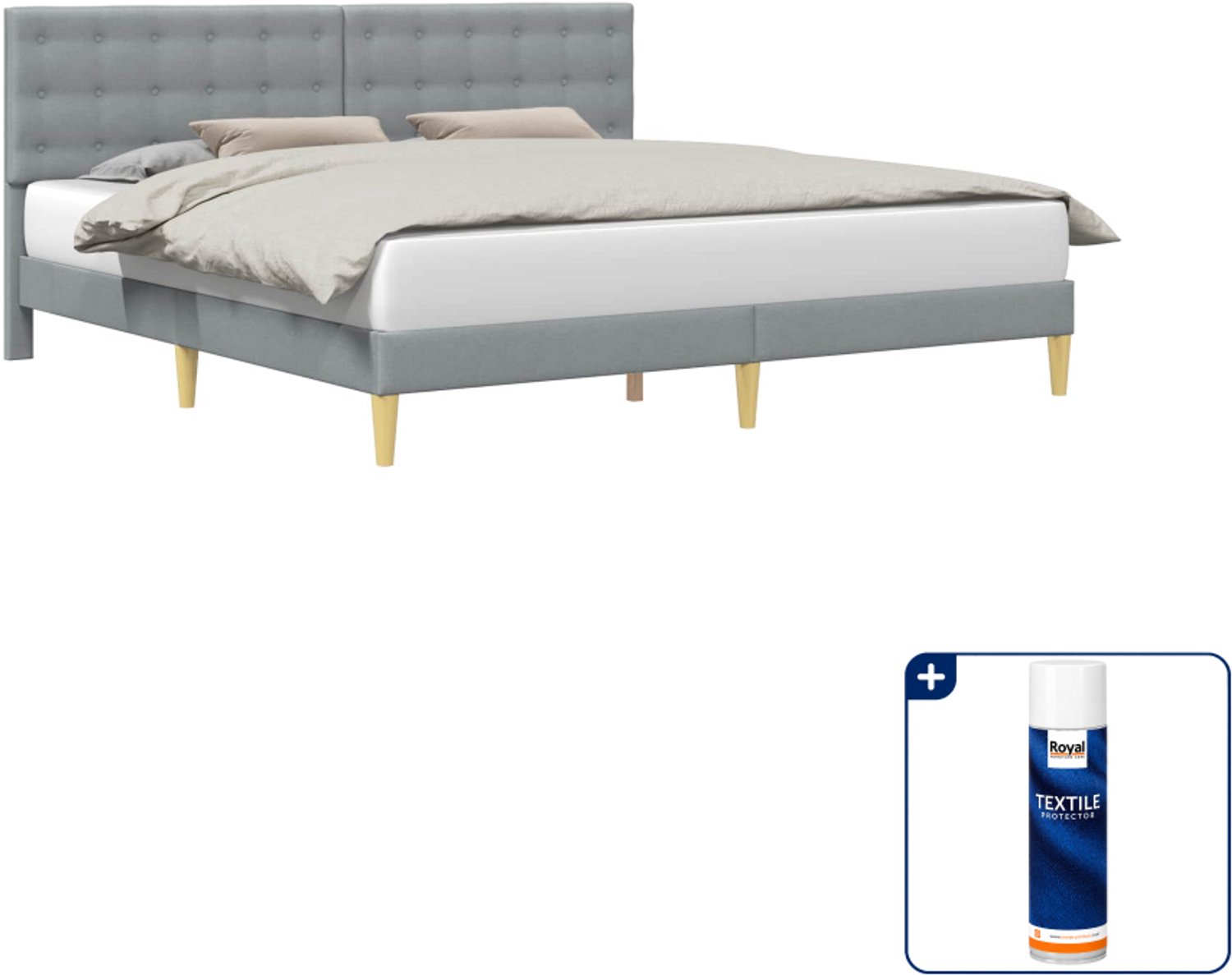 vidaXL Bedframe - Kingsize - 180 x 200 cm - lichtgrijs - Inclusief textielbeschermer 500 ml