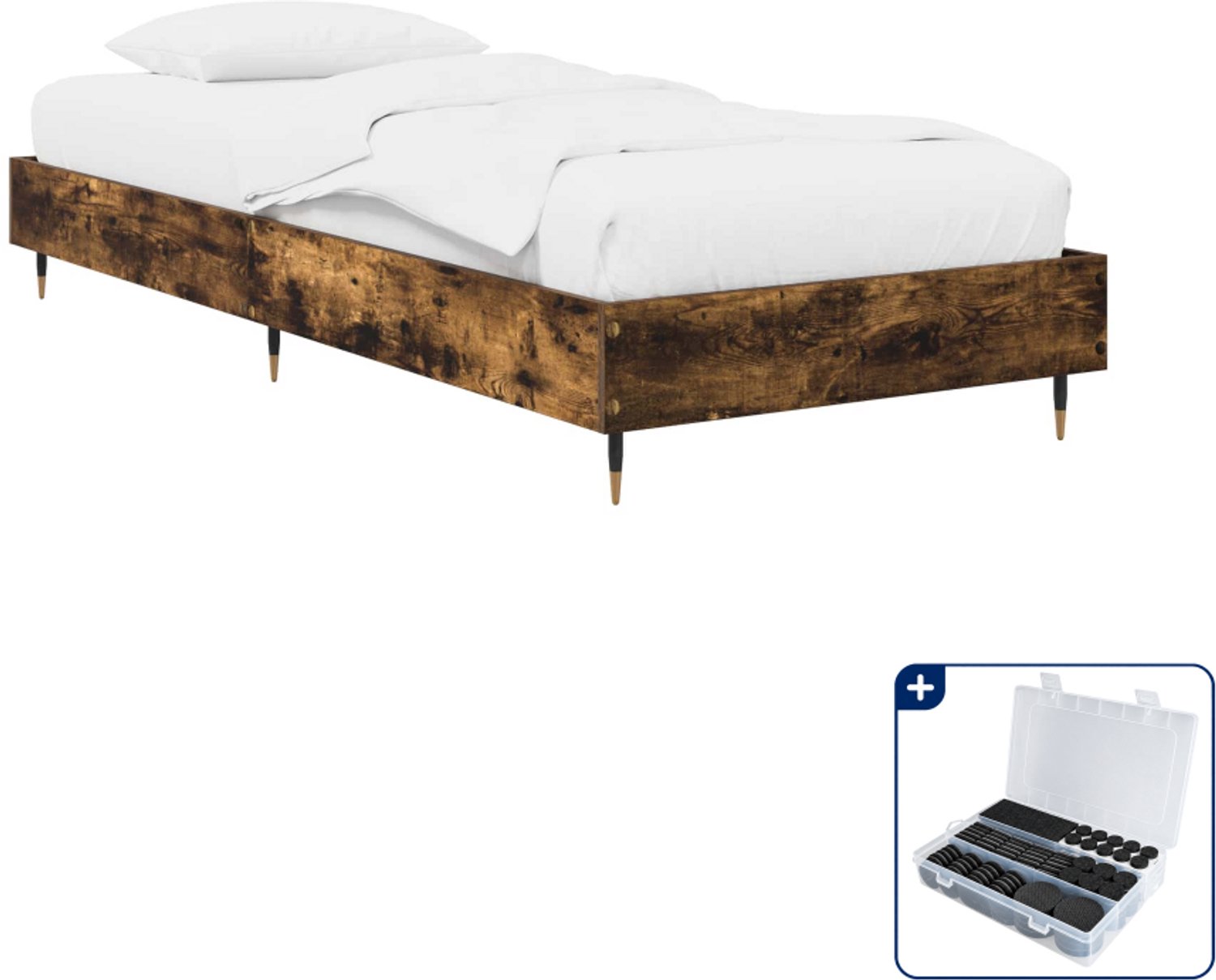 vidaXL bedframe - 80 x 200 cm - bewerkt hout - gerookt eiken - Inclusief antikrasvilt 177-delig Bruin