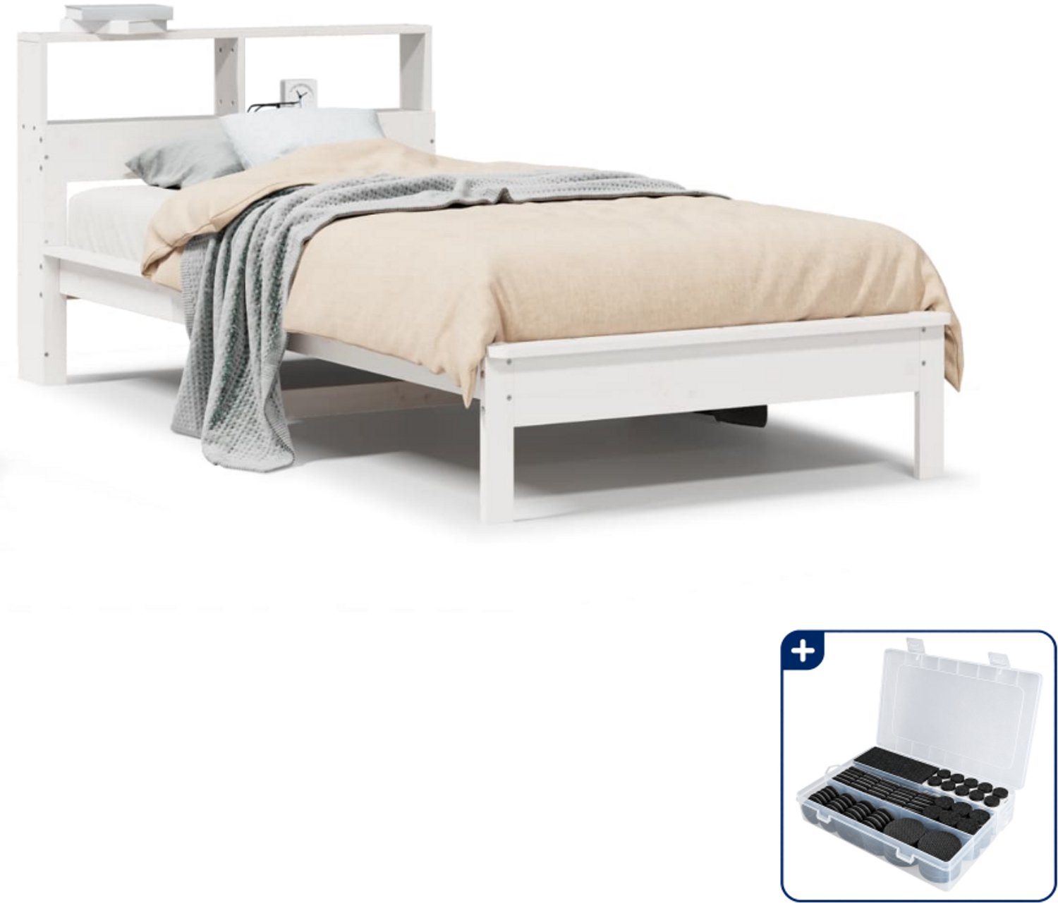 vidaXL boekenkastbed - 75 x 190 cm - massief grenenhout - wit - Inclusief antikrasvilt 177-delig